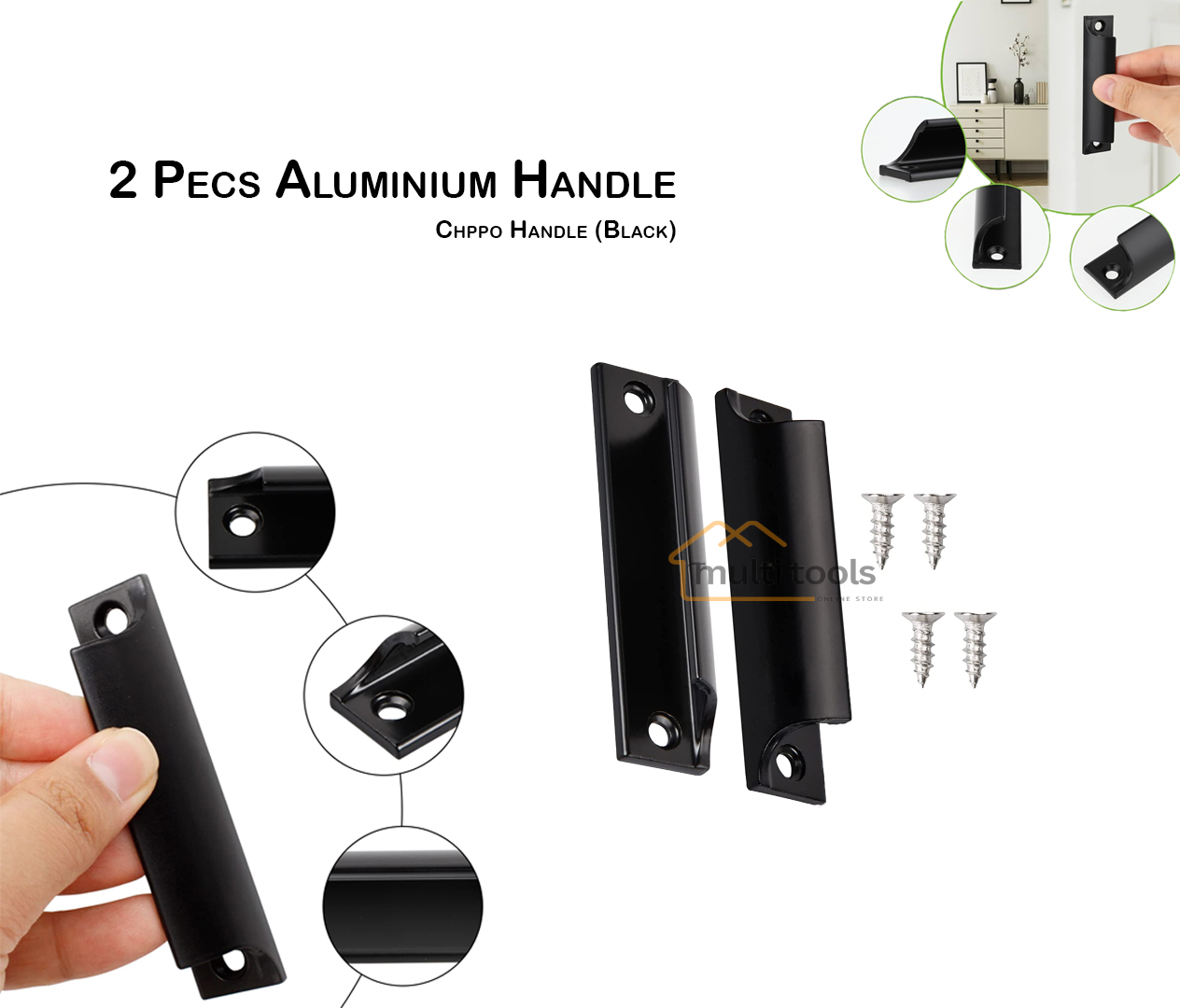 2 Pecs Aluminium Handle [Chppo Handle] Black